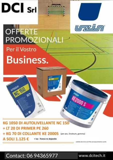 Offerta promozionale per autolivellanti e collanti uzin per il settore resilienti